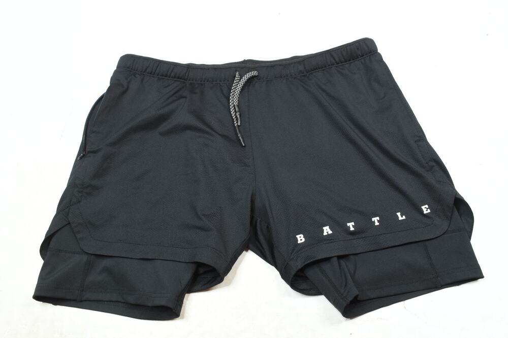 BATTLE Lined Gym Shorts Mens XL Black Pull-On Drawstring Athletic Fit